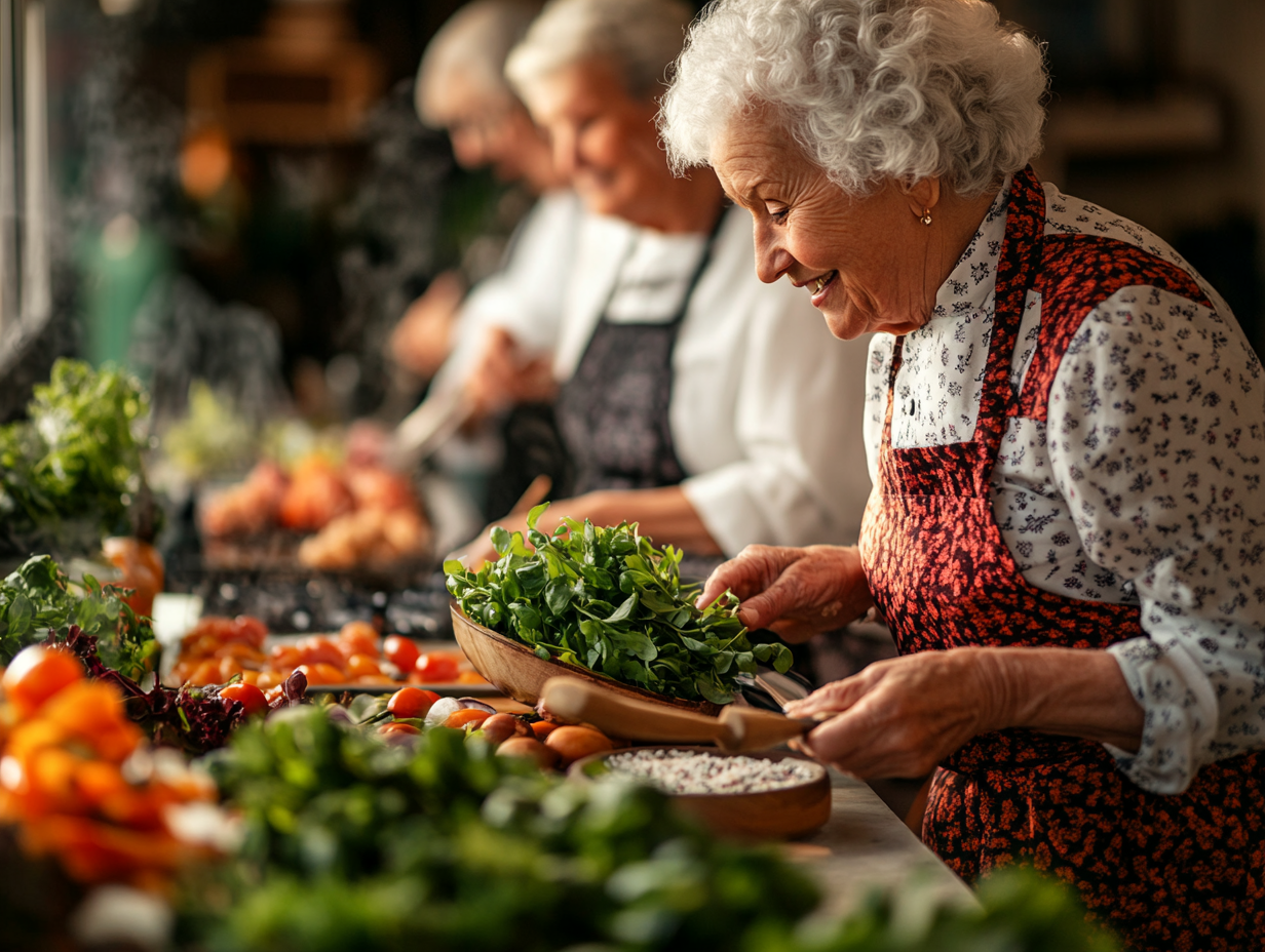 Щаслива літня пара готує здорову їжу разом